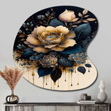 Navy Blue And Gold Rose I - Asymmetric Metal Wall Art