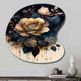 Navy Blue And Gold Rose I - Asymmetric Metal Wall Art