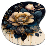 Navy Blue And Gold Rose I - Asymmetric Metal Wall Art