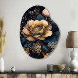 Navy Blue And Gold Rose I - Asymmetric Metal Wall Art