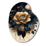 Navy Blue And Gold Rose I - Asymmetric Metal Wall Art