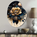 Navy Blue And Gold Rose I - Asymmetric Metal Wall Art