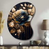 Navy Blue And Gold Rose II - Asymmetric Metal Wall Art