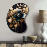 Navy Blue And Gold Rose II - Asymmetric Metal Wall Art