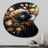 Navy Blue And Gold Rose II - Asymmetric Metal Wall Art