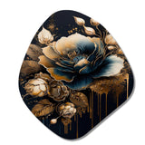 Navy Blue And Gold Rose II - Asymmetric Metal Wall Art