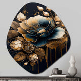 Navy Blue And Gold Rose II - Asymmetric Metal Wall Art