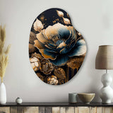 Navy Blue And Gold Rose II - Asymmetric Metal Wall Art