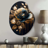 Navy Blue And Gold Rose II - Asymmetric Metal Wall Art