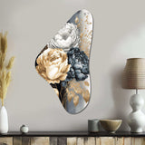 White, Gold And Black Rose Bouquet I - Asymmetric Metal Wall Art