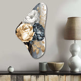 White, Gold And Black Rose Bouquet I - Asymmetric Metal Wall Art