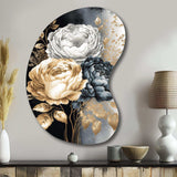 White, Gold And Black Rose Bouquet I - Asymmetric Metal Wall Art