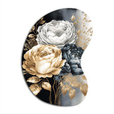 White, Gold And Black Rose Bouquet I - Asymmetric Metal Wall Art