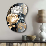 White, Gold And Black Rose Bouquet I - Asymmetric Metal Wall Art