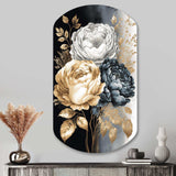 White, Gold And Black Rose Bouquet I - Asymmetric Metal Wall Art