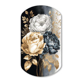 White, Gold And Black Rose Bouquet I - Asymmetric Metal Wall Art