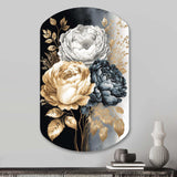 White, Gold And Black Rose Bouquet I - Asymmetric Metal Wall Art