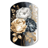 White, Gold And Black Rose Bouquet I - Asymmetric Metal Wall Art