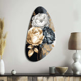 White, Gold And Black Rose Bouquet I - Asymmetric Metal Wall Art