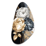 White, Gold And Black Rose Bouquet I - Asymmetric Metal Wall Art