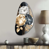 White, Gold And Black Rose Bouquet I - Asymmetric Metal Wall Art