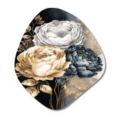 White, Gold And Black Rose Bouquet I - Asymmetric Metal Wall Art