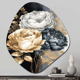 White, Gold And Black Rose Bouquet I - Asymmetric Metal Wall Art