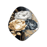 White, Gold And Black Rose Bouquet I - Asymmetric Metal Wall Art