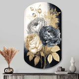 White, Gold And Black Rose Bouquet II - Asymmetric Metal Wall Art