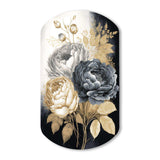 White, Gold And Black Rose Bouquet II - Asymmetric Metal Wall Art