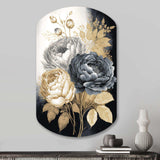 White, Gold And Black Rose Bouquet II - Asymmetric Metal Wall Art