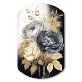 White, Gold And Black Rose Bouquet II - Asymmetric Metal Wall Art