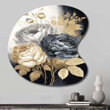 White, Gold And Black Rose Bouquet II - Asymmetric Metal Wall Art