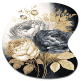 White, Gold And Black Rose Bouquet II - Asymmetric Metal Wall Art