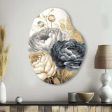 White, Gold And Black Rose Bouquet II - Asymmetric Metal Wall Art