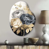 White, Gold And Black Rose Bouquet II - Asymmetric Metal Wall Art