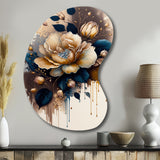 Brown And Blue Rose Design - Asymmetric Metal Wall Art