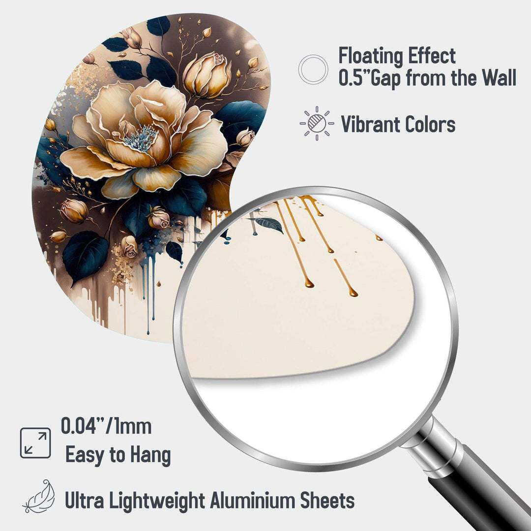 Brown And Blue Rose Design - Asymmetric Metal Wall Art