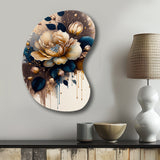 Brown And Blue Rose Design - Asymmetric Metal Wall Art