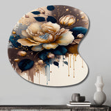 Brown And Blue Rose Design - Asymmetric Metal Wall Art