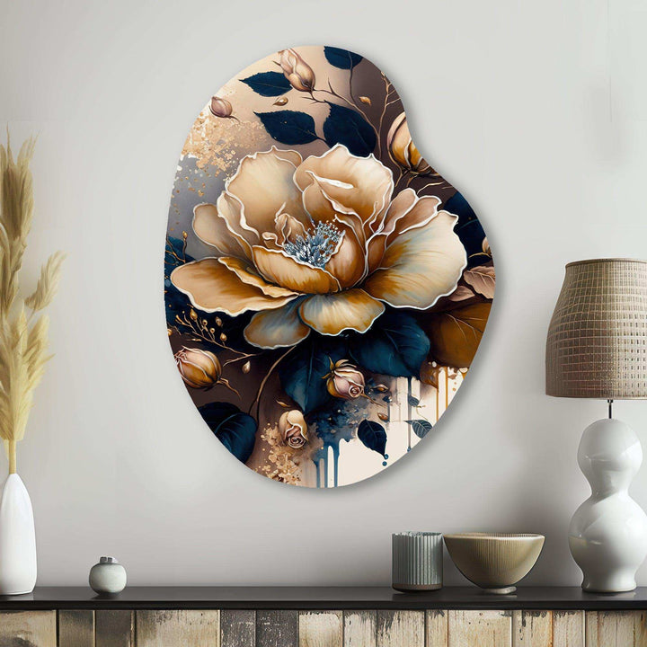 Brown And Blue Rose Design - Asymmetric Metal Wall Art