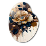 Brown And Blue Rose Design - Asymmetric Metal Wall Art