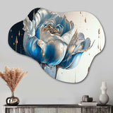 Ice Blue And Gold Paint Drip Tulip I - Asymmetric Metal Wall Art