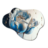 Ice Blue And Gold Paint Drip Tulip I - Asymmetric Metal Wall Art