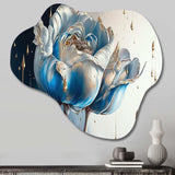 Ice Blue And Gold Paint Drip Tulip I - Asymmetric Metal Wall Art