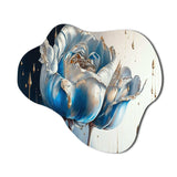 Ice Blue And Gold Paint Drip Tulip I - Asymmetric Metal Wall Art