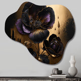 Black And Gold Violets II - Asymmetric Metal Wall Art