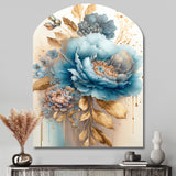 Blue And Gold Mixed Floral Bouquet II - Asymmetric Metal Wall Art