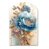 Blue And Gold Mixed Floral Bouquet II - Asymmetric Metal Wall Art