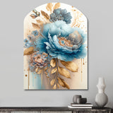 Blue And Gold Mixed Floral Bouquet II - Asymmetric Metal Wall Art